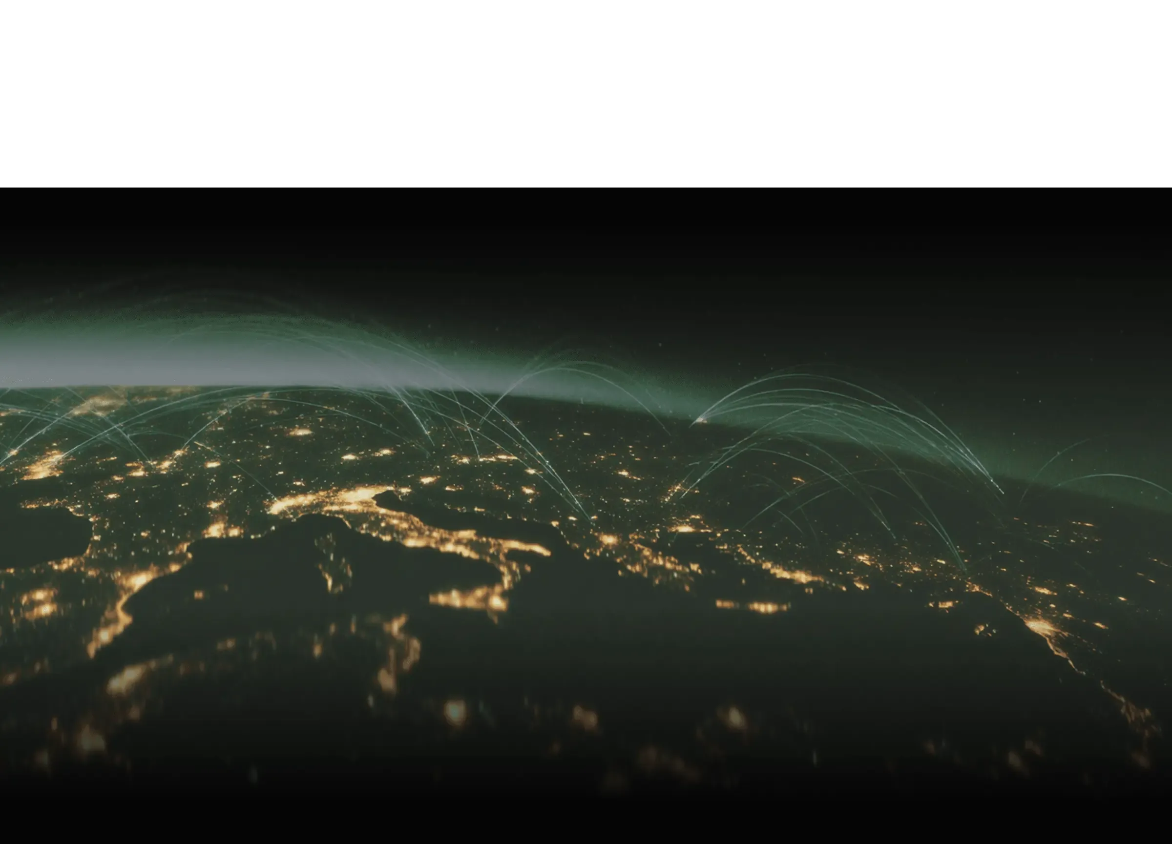 Arcs of light linking continents on a globe